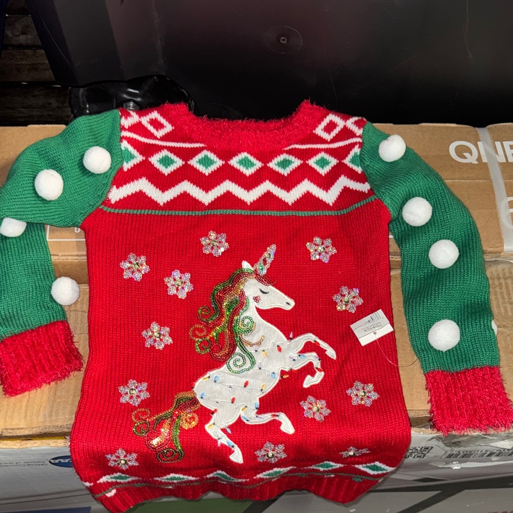 It's Our Time Red and Green Unicorn Sweatshirt